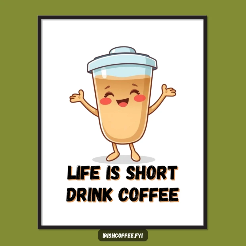 Free Printable Wall Art: Dancing Coffee Character, Whimsical Decor Download