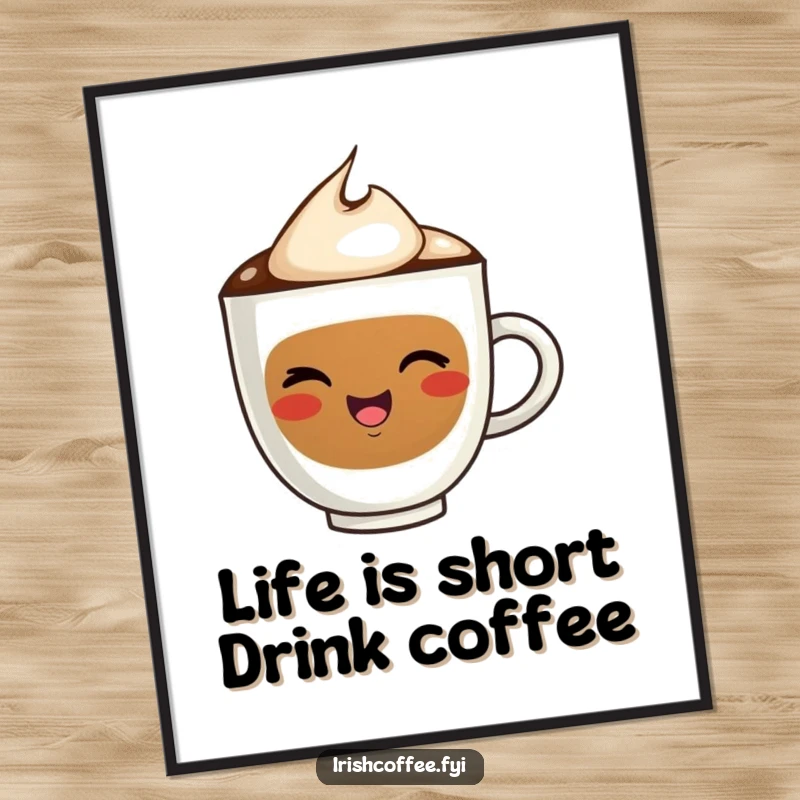 Funny Free Printable Wall Art: A happy coffee cup winks cheekily, bringing a dose of playful energy to any room.