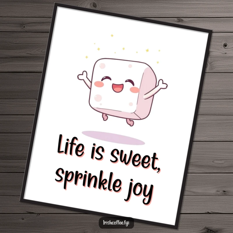 Funny Free Printable Wall Art: A gleeful sugar cube captured mid-leap, scattering magical sparkles.
