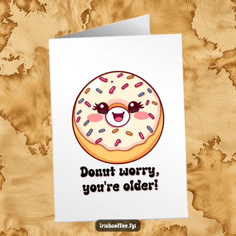 Funny free printable birthday card featuring a delighted donut winking playfully. A sweet and humorous e-card.