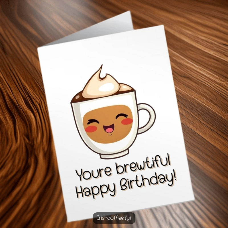 Funny Free Printable Birthday Card: A cheerful coffee cup winks, ready to deliver morning smiles and birthday wishes.