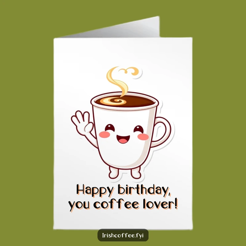 Free Printable Birthday Card: Waving Coffee for Happy Birthday