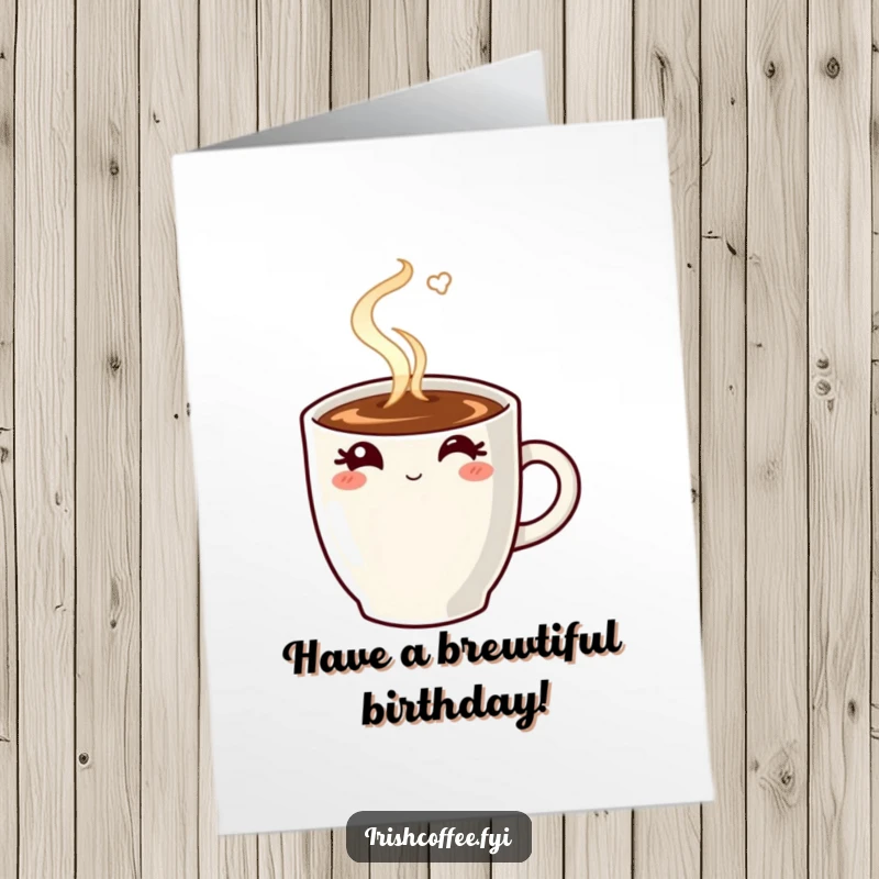 Funny Free Printable Birthday Card: A steaming coffee mug winks invitingly, offering a warm and humorous birthday wish.