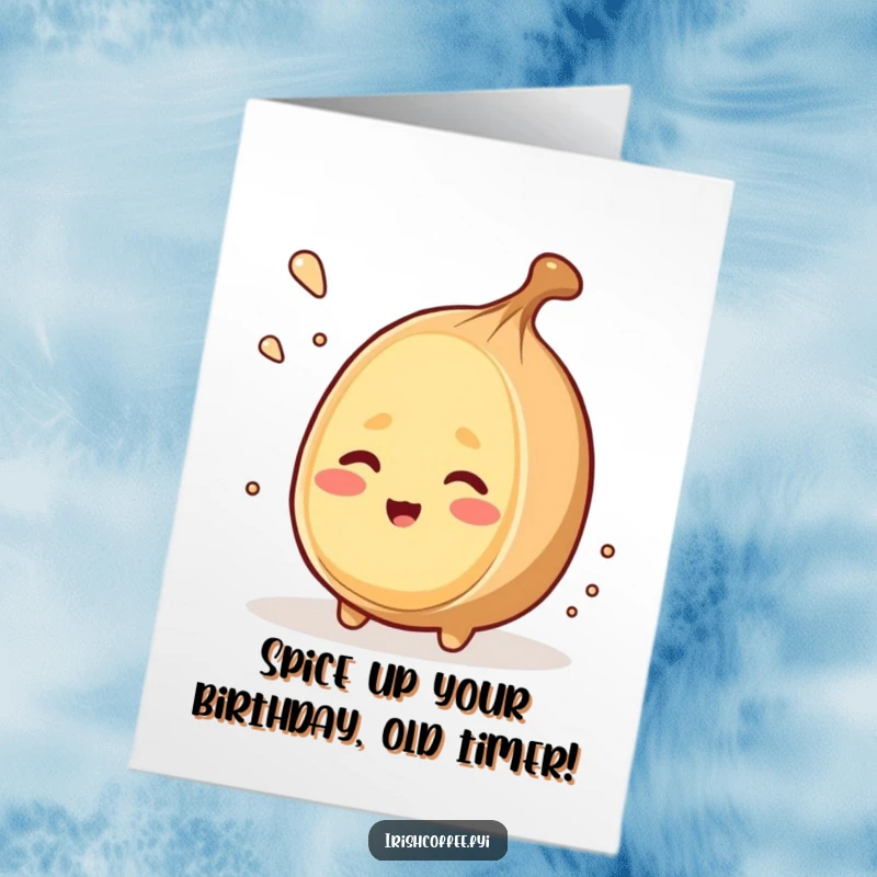 Funny Free Printable Birthday Card: A winking nutmeg boldly grates itself, adding a sassy and humorous birthday message.