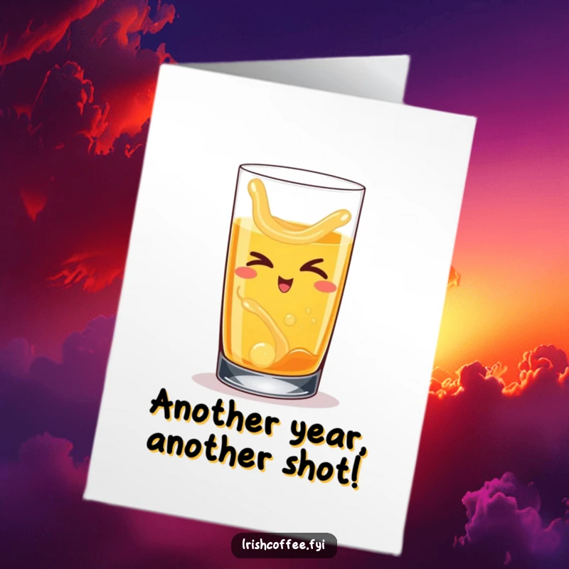 Funny Free Printable Birthday Card with a happy whiskey glass winking slyly, a perfect downloadable gift for a celebratory toast.
