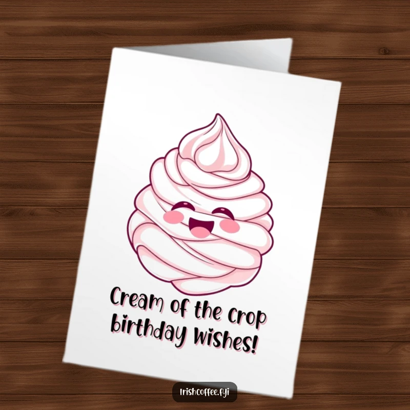 Funny Free Printable Birthday Card: a cheerful whipped cream swirl laughing with pure delight, celebrating a special day.