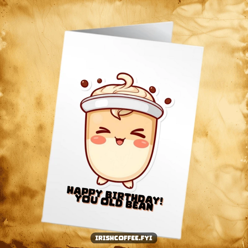 Funny Free Printable Birthday Card featuring a jubilant coffee character giving a mischievous wink, full of playful birthday spirit.