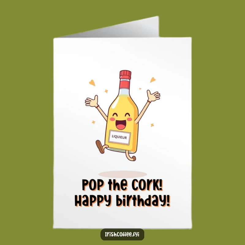 Free Printable Birthday Card: Jumping Liqueur Bottle Party Funny Downloadable Gift