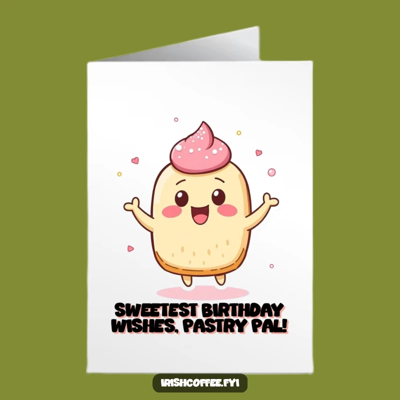 Have a sweet birthday with this free printable card featuring a bouncy pastry. Print at home for a delightful and sugary greeting.