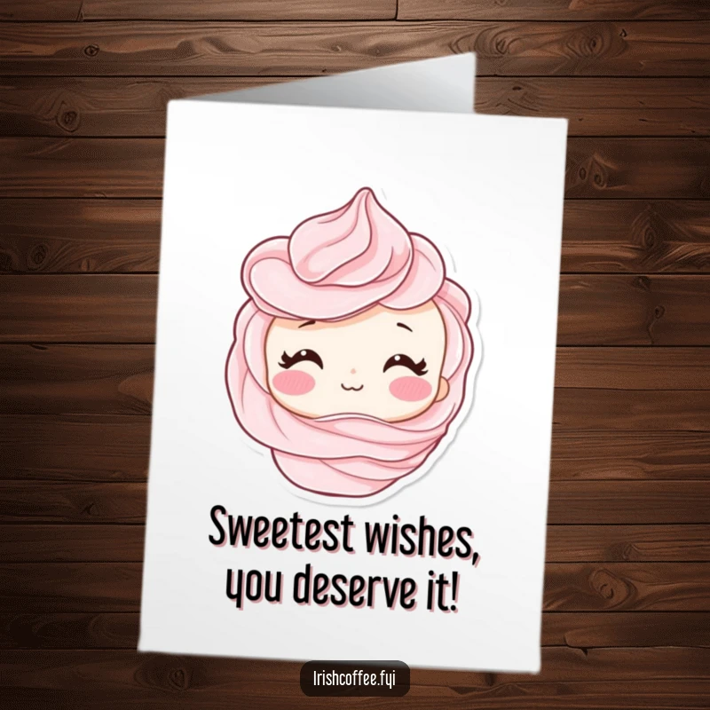 Funny Free Printable Birthday Card: A shy whipped cream swirl blushes sweetly, perfect for a cute and humorous greeting.