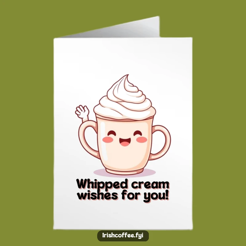 Free Printable Birthday Card: Cheerful Whipped Cream Mug Waving Hello Funny Downloadable Gift