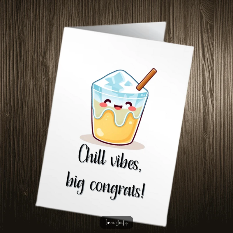 Funny Free Printable Congratulations Card: A melting ice cube looks content in a warm drink, enjoying the moment.