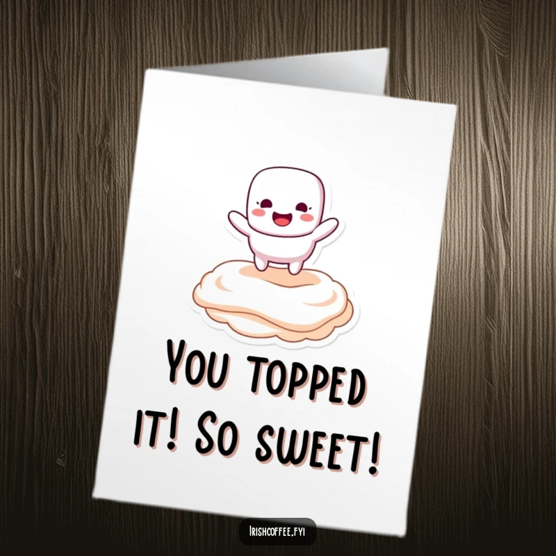 Funny Free Printable Congrats Card: Marshmallow Bouncing Happily on Creamy Topping, Celebratory and Sweet