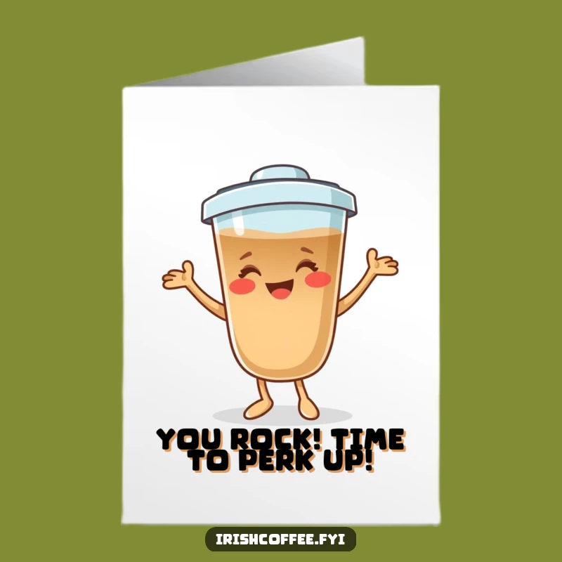 Free Printable Congrats Card: Dancing Coffee Character, Perfect Party Download