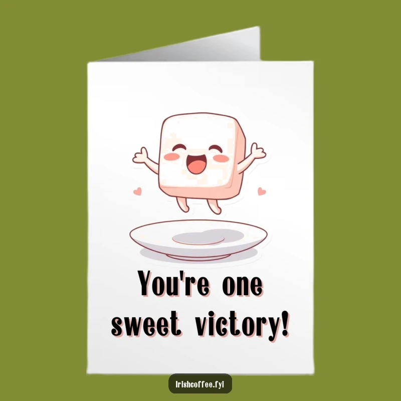 Free Printable Congrats Card: Jumping Sugar Cube Celebrates Your Sweet Success