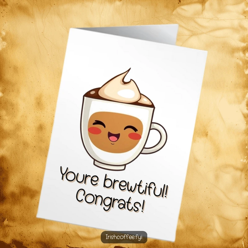 Free Printable Congratulations Card: A happy coffee cup winks, sharing its delightful and humorous celebratory spirit.