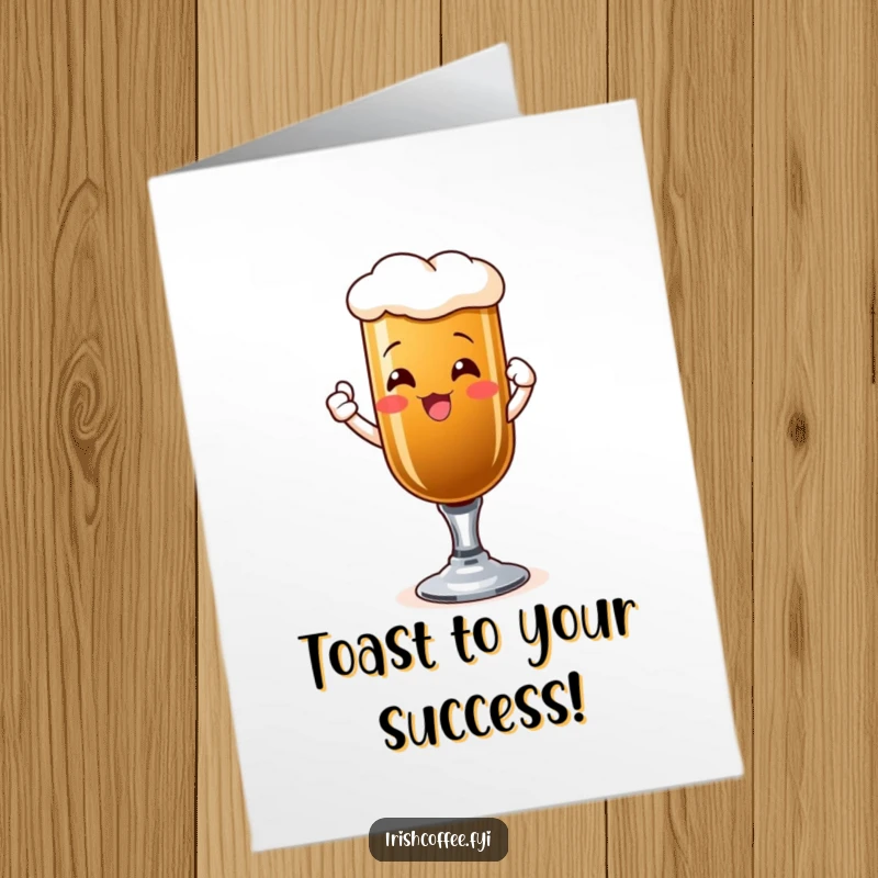 Funny Free Printable Congratulations Card: a beaming Irish coffee glass enthusiastically raising a toast to success.