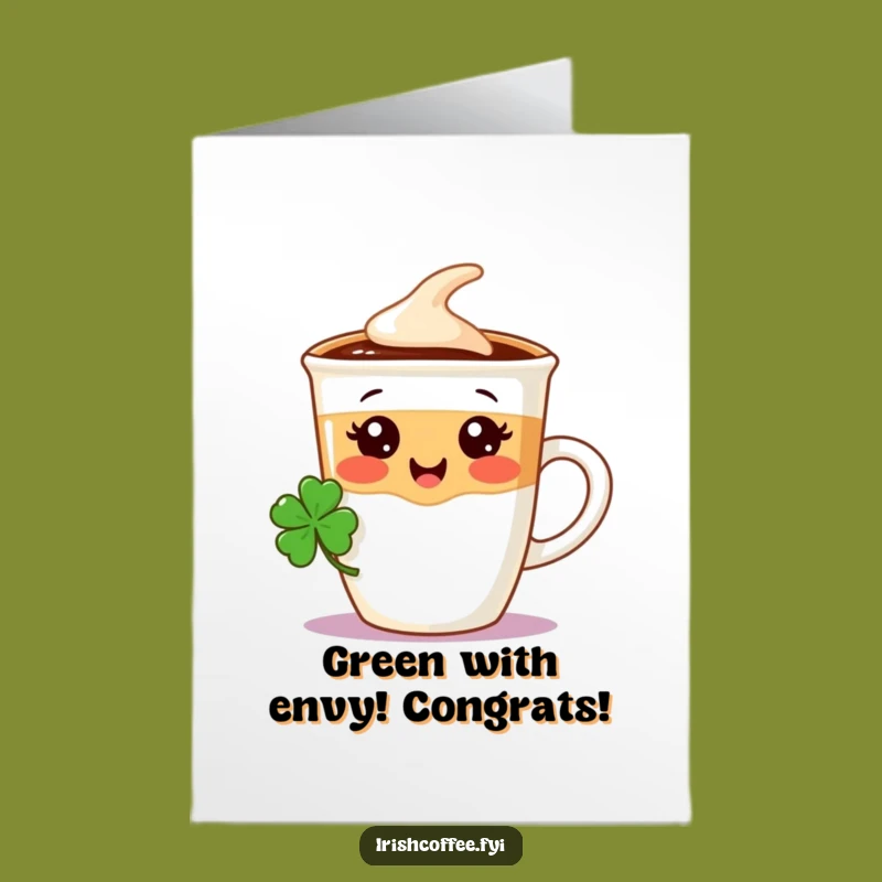 Free Printable Congrats Card: Shamrock Coffee Cup Humorous Downloadable Luck Gift
