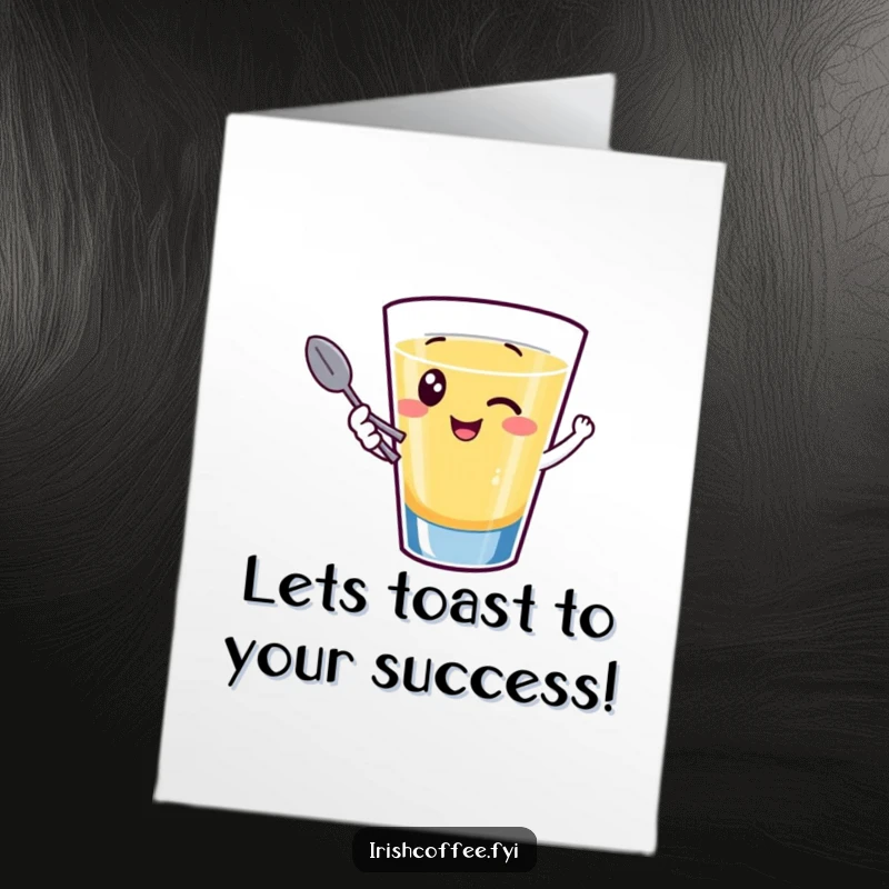 Free Printable Congratulations Card: A giggling shot glass winks mischievously, holding a tiny spoon, celebrating a great success.