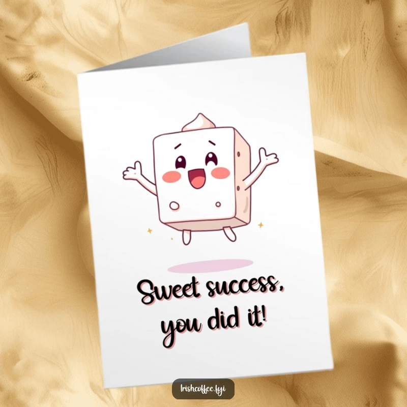Funny Free Printable Congratulations Card: A surprised sugar cube leaps with excitement, perfect for celebrating wins with humor.