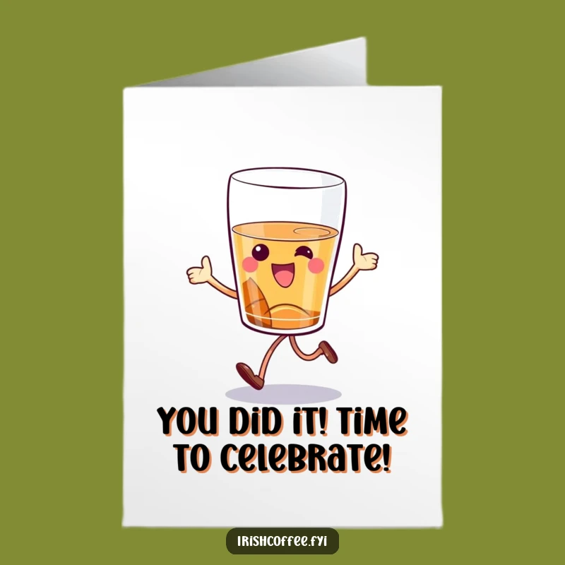 Free Printable Congrats Card: Joyful Hopping Whiskey Glass, Celebrate with Humor