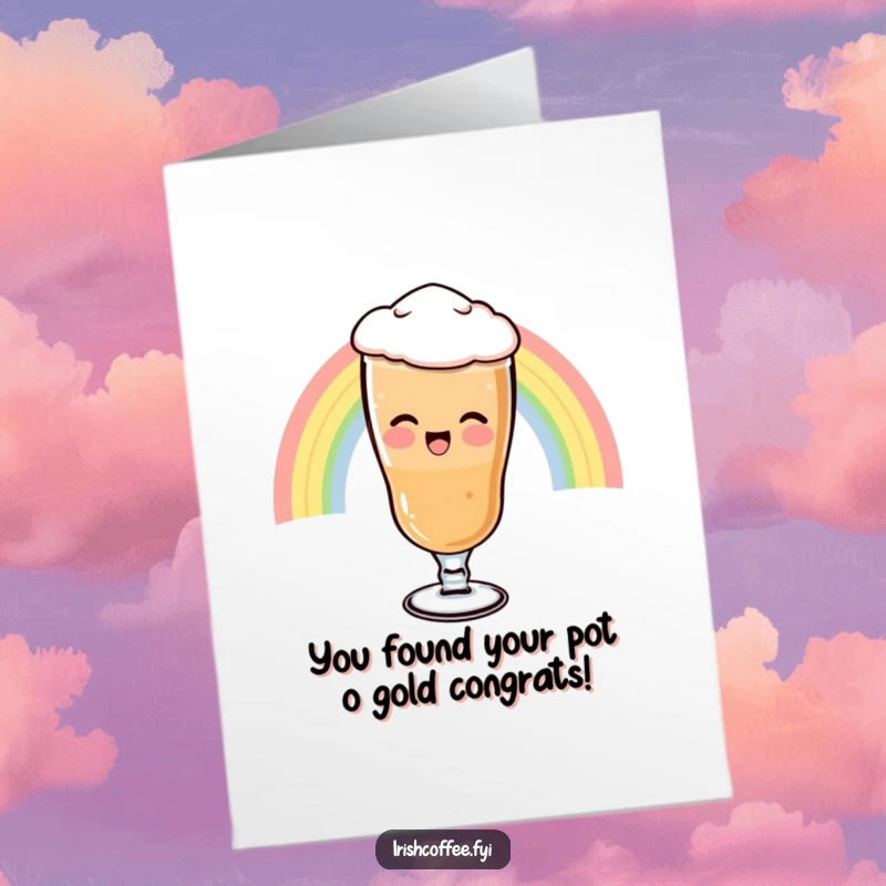 Funny Free Printable Congratulations Card: A giggling Irish coffee glass slides down a rainbow, celebrating success with whimsical humor.