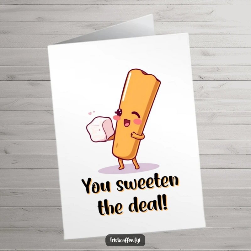Free Printable Congratulations Card: A cheerful cinnamon stick winks, perfectly balancing a sugar cube, celebrating a sweet achievement.