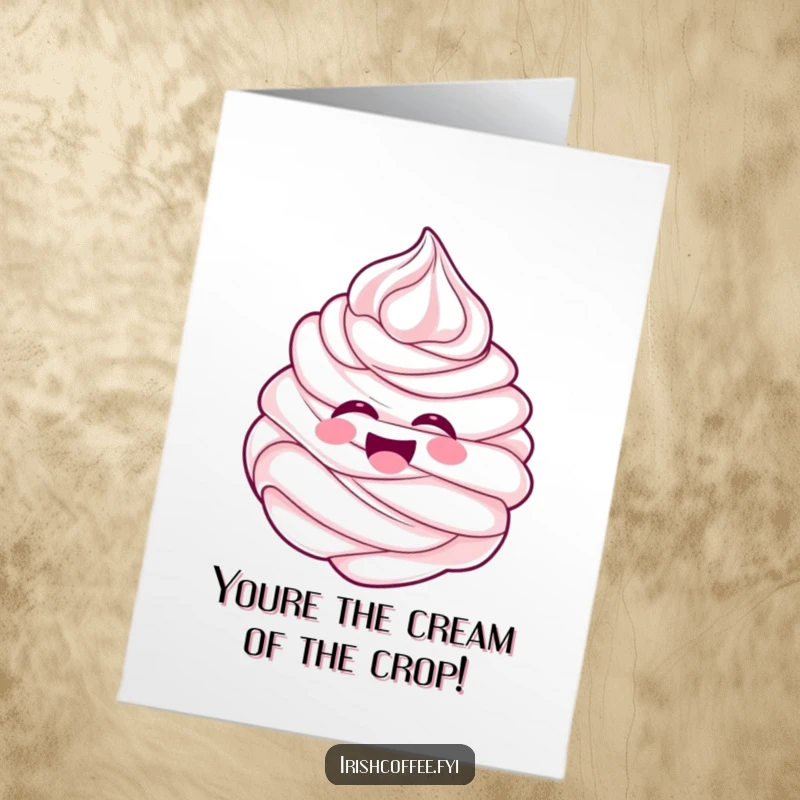 Funny Free Printable Congratulations Card featuring a cheerful whipped cream swirl laughing heartily to celebrate your fantastic achievement.