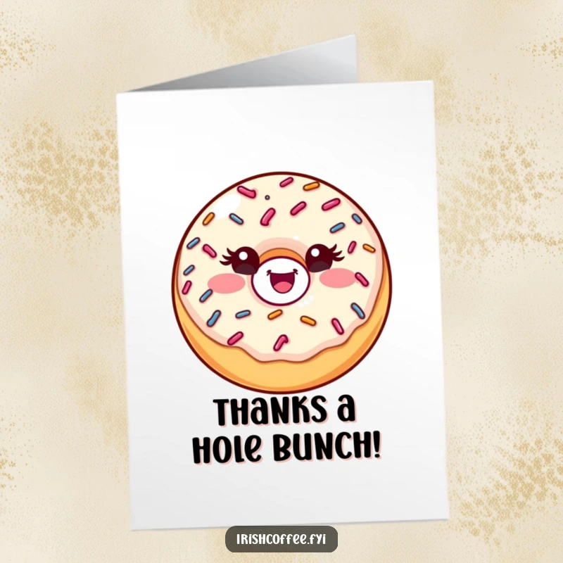 Funny free printable thank you card featuring a delighted donut winking. A sweet and humorous way to express gratitude.