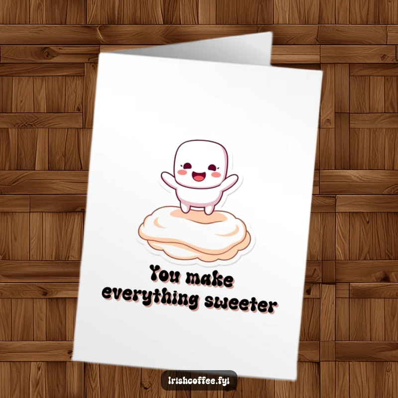 Funny Free Printable Thank You Card: Marshmallow Bouncing Happily on Creamy Topping, Grateful and Sweet