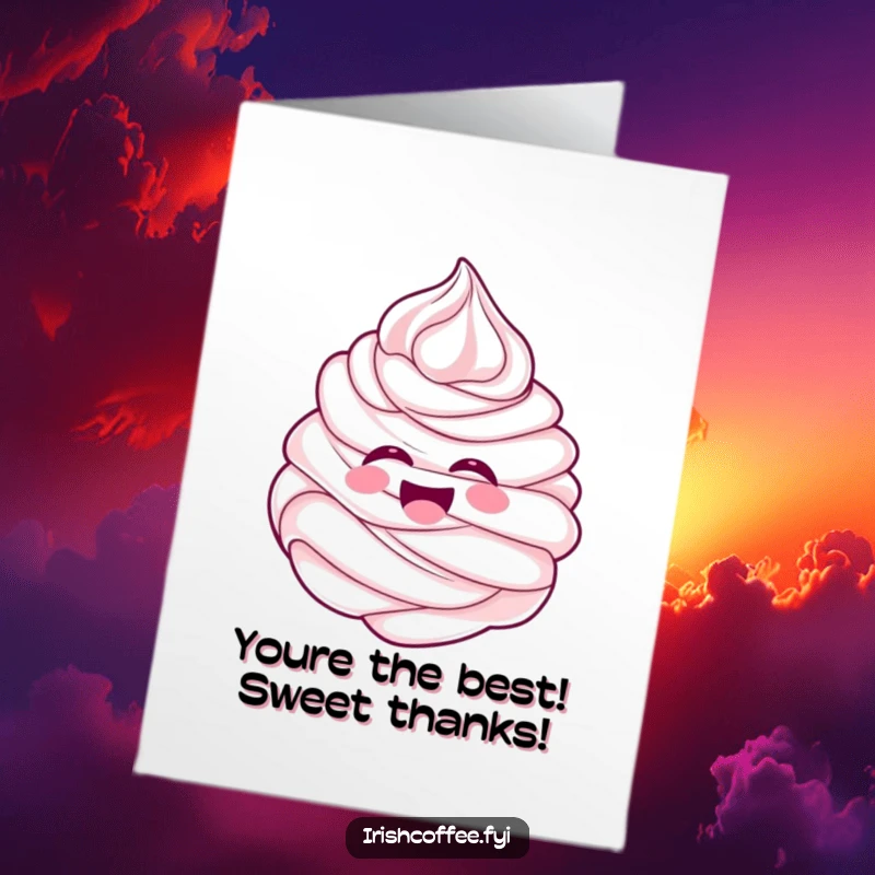 Funny Free Printable Thank You Card showcasing a cheerful whipped cream swirl laughing with pure delight, sending sweet appreciation.