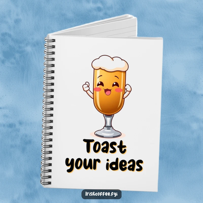 Funny notebook with a happy Irish coffee glass raising a toast, ready for your notes.