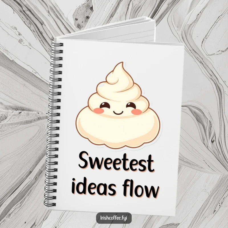 Funny notebook with a smiling dollop of cream, perfect for note-taking and sweet ideas.