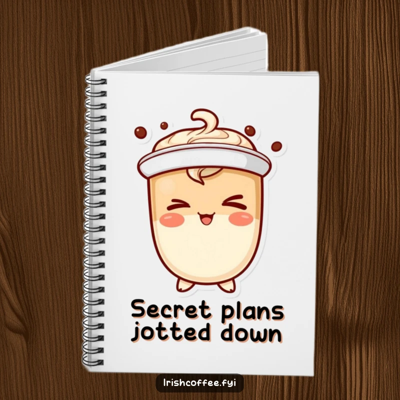 Funny coffee character notebook winking mischievously, perfect for jotting down notes with a humorous and playful touch.