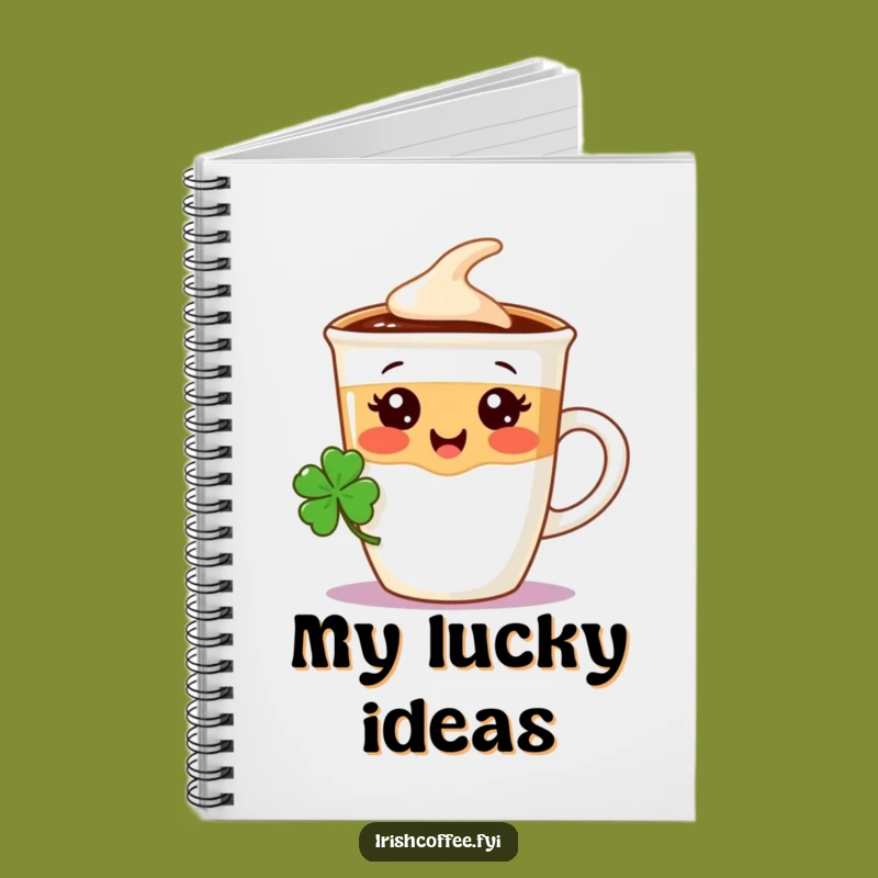 Funny Coffee Cup Notebook - Lucky Shamrock Character, Gift for Ideas