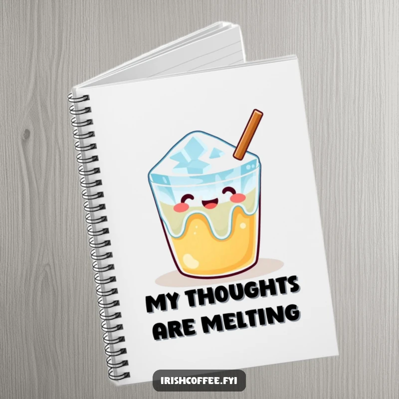 Funny notebook with a melting ice cube illustration, encouraging calm writing and peaceful note-taking.