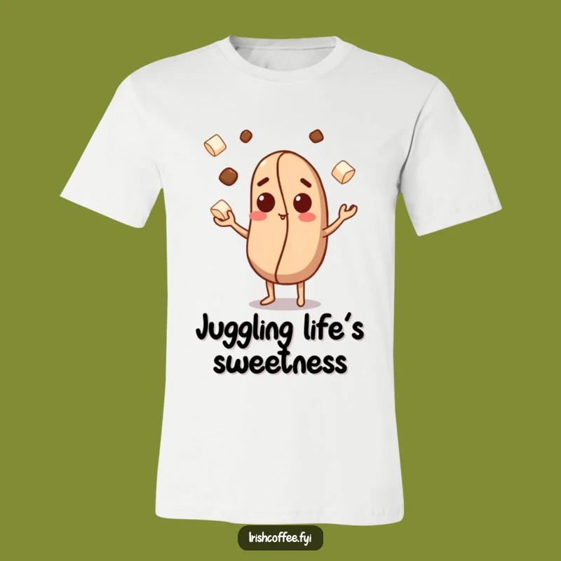 Funny Coffee Bean T-Shirt: Curious Character Juggles Sugar Cubes, Awesome Funny Gift!