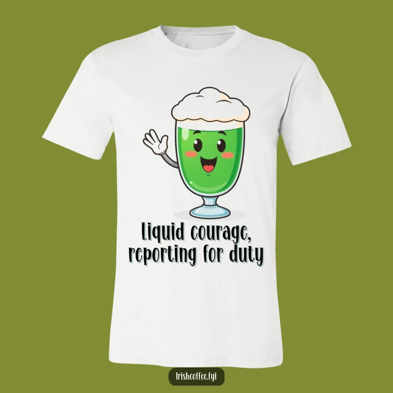 Funny Irish Coffee Glass T-Shirt - Happy Waving Character, Hilarious Gift Idea