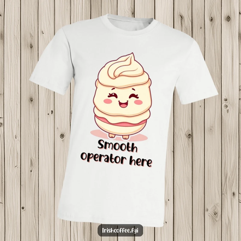 Funny t-shirt featuring a cream layer character with a happy swirl giving a playful wink, a sweet design.