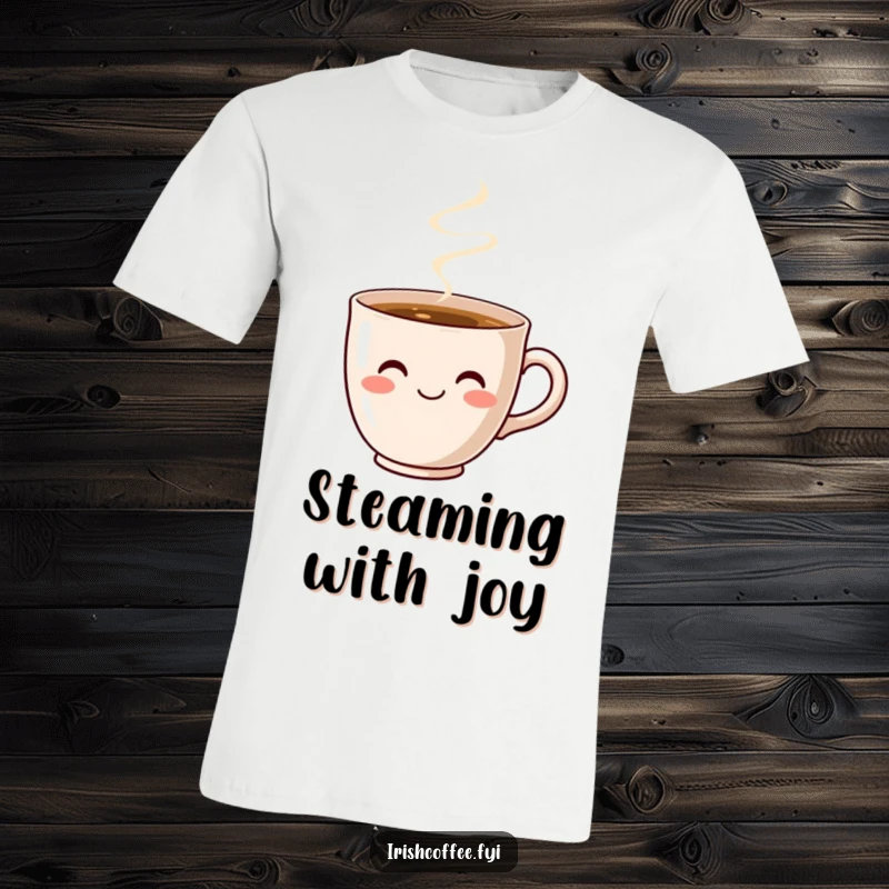 Funny Coffee Cup Smile T-Shirt: A cute coffee cup with a smile steams, a warm and humorous statement.