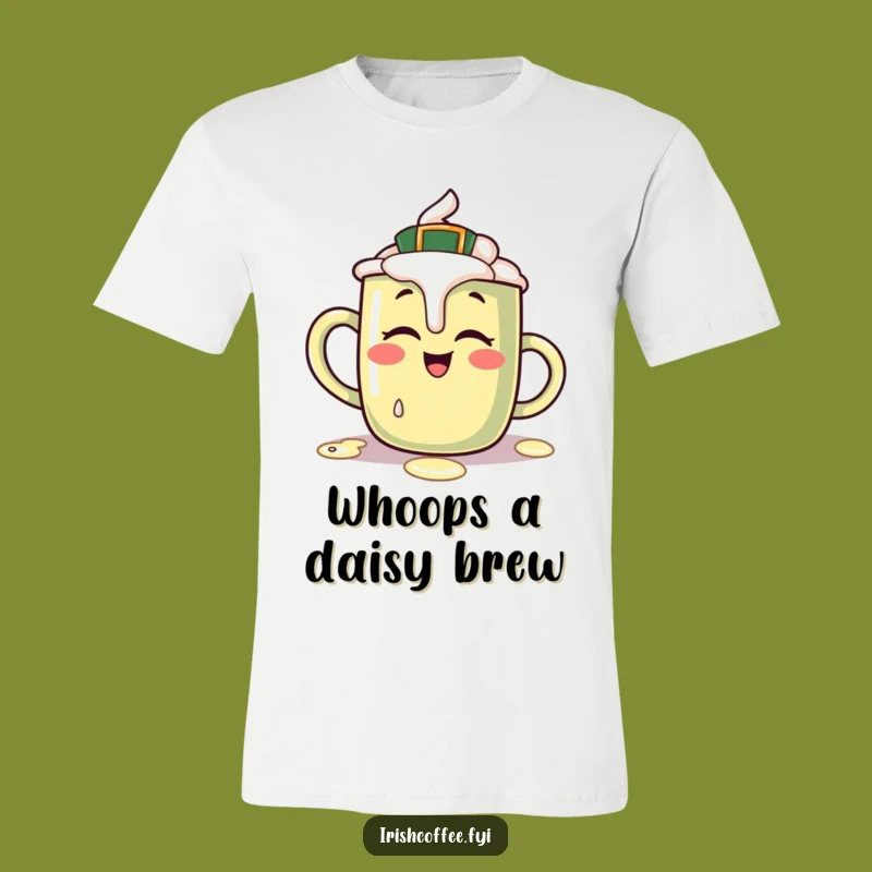 Funny Irish Coffee Mug T-Shirt: Giggling Character Spills Cream, Hilarious Funny Gift!