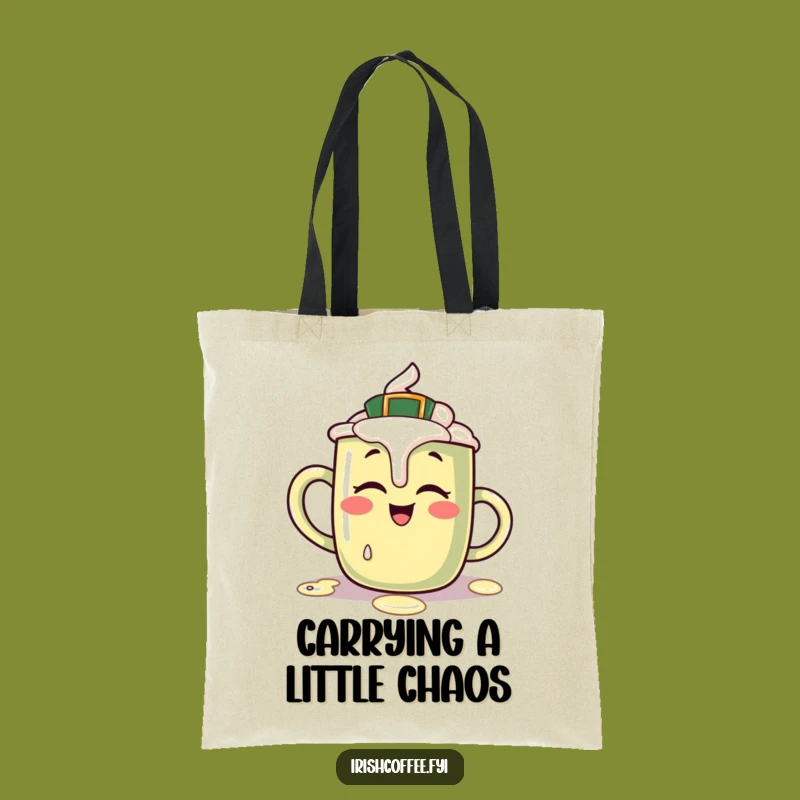 Funny Irish Coffee Mug Tote Bag: Giggling Character Spills Cream, Practical Funny Gift!