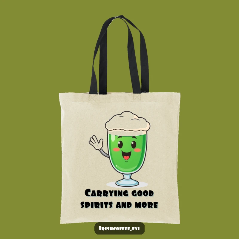 Funny Irish Coffee Glass Tote Bag - Cheerful Waving Character, Practical Gift