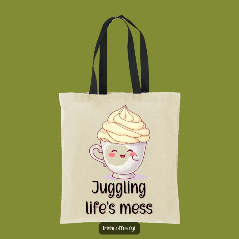 Funny Balancing Cup Character Tote Bag: Cream Swirl Humorous Funny Gift