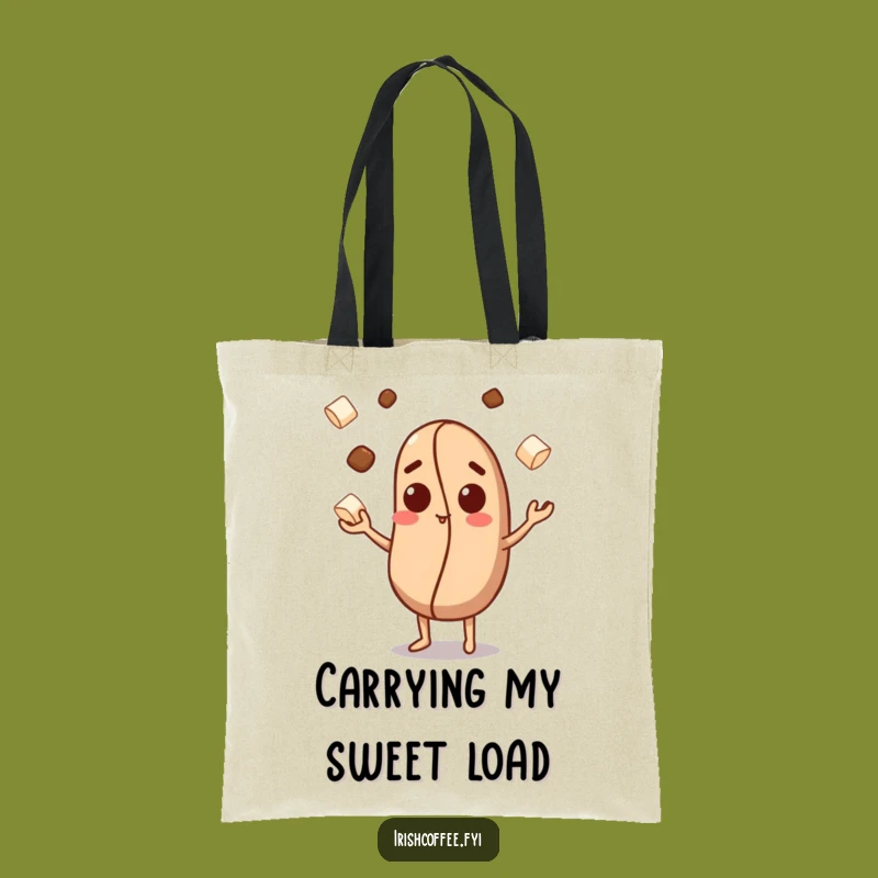 Funny Coffee Bean Tote Bag: Curious Character Juggles Sugar Cubes, Handy Funny Gift!