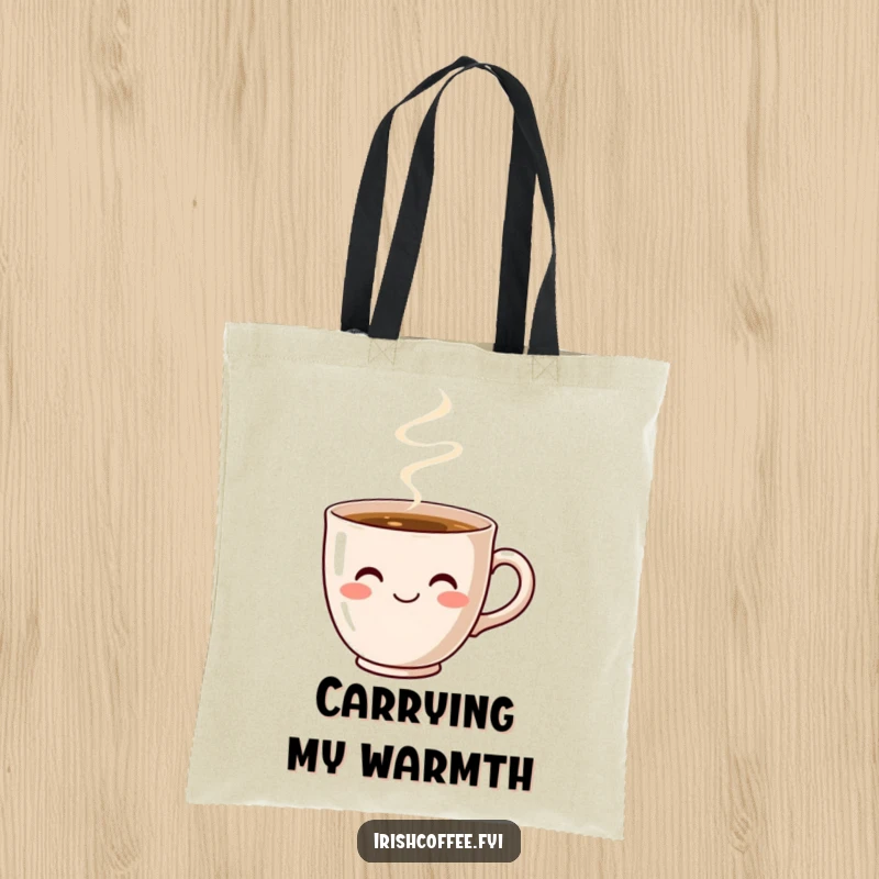 Funny Coffee Cup Smile Tote Bag: A cute, smiling coffee cup steams, a perfect accessory for coffee lovers.