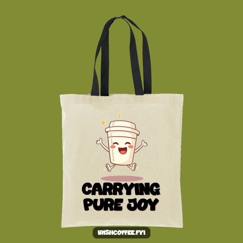 Funny Coffee Jump Tote Bag: Beaming Character, Joyful Design, Chic Gift