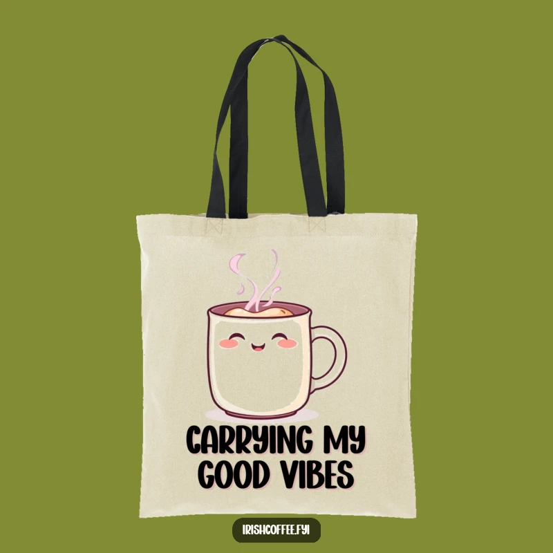 Funny Steaming Mug Character Tote Bag: Cheerful Rosy Blush Coffee Cup Funny Gift Bag