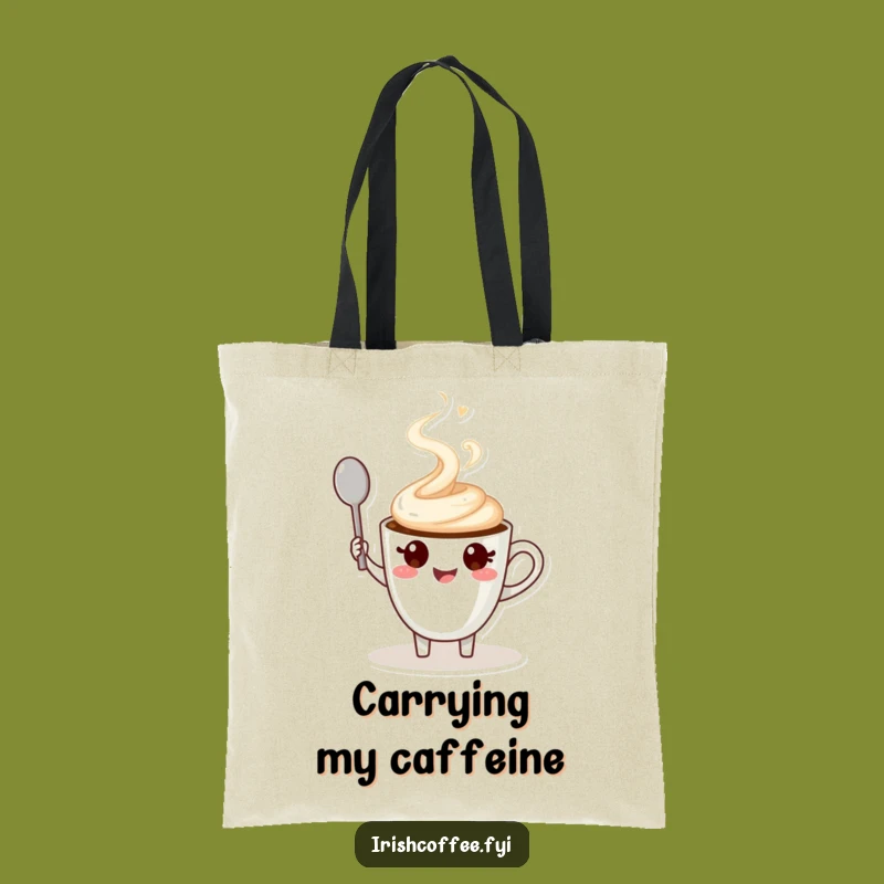 Funny Tote Bag with a Waving Coffee Cup Character Perfect for Groceries